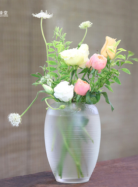 心缘堂琉璃花瓶【长颈菱腰瓶】花器花插透明简约家居茶室琉璃摆件