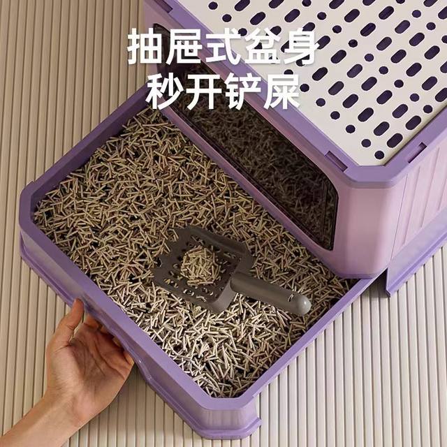 Cat litter box with large size fully enclosed drawer type