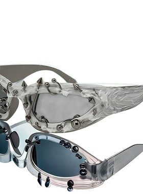 欧美街头朋克铆钉金属设计感眼镜