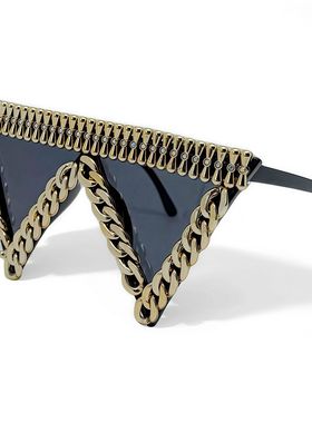 金属链条设计感倒三角形太阳眼镜