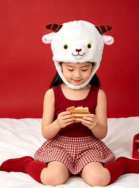 2027羊年红色羊头造型帽子道具萌
