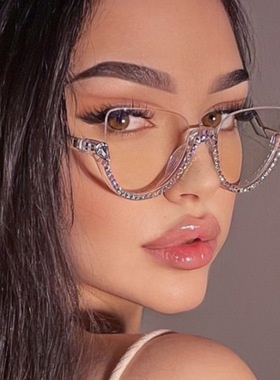 欧美时尚镶钻眼镜个性猫眼平光镜