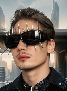 欧美复古暗黑大框铆钉太阳眼镜男