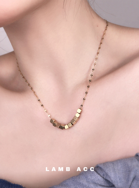 小方块钛钢18k金保色锁骨链项链