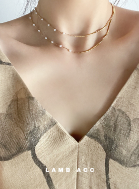 金蛇骨链拼接仿珍珠项链毛衣链