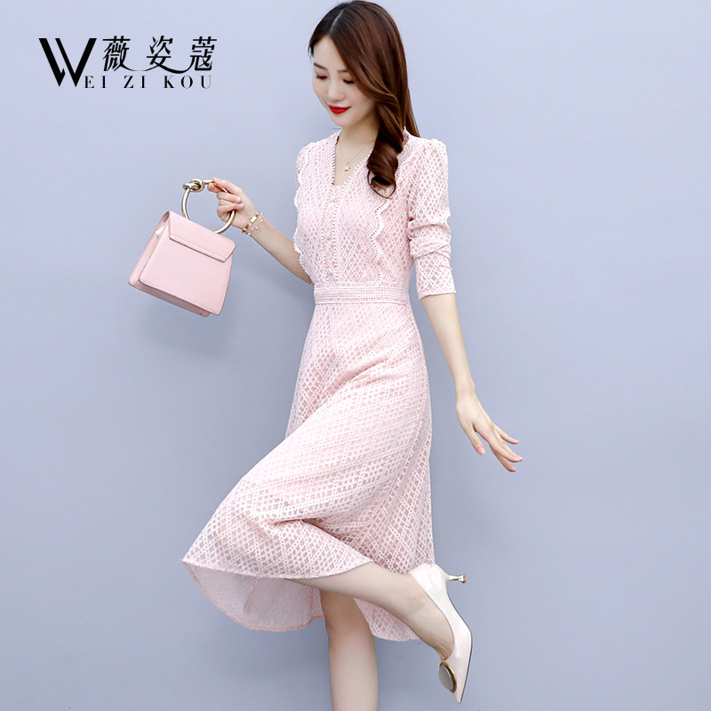 蕾丝连衣裙2022年新款时尚中长裙子 薇姿蔻连衣裙