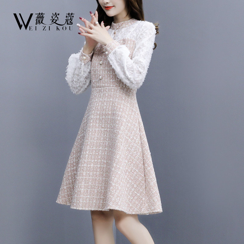 毛呢连衣裙秋季女装2021年新款高端 薇姿蔻连衣裙