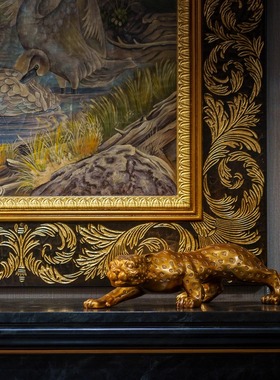 纯铜金钱豹摆件装饰办公室招财