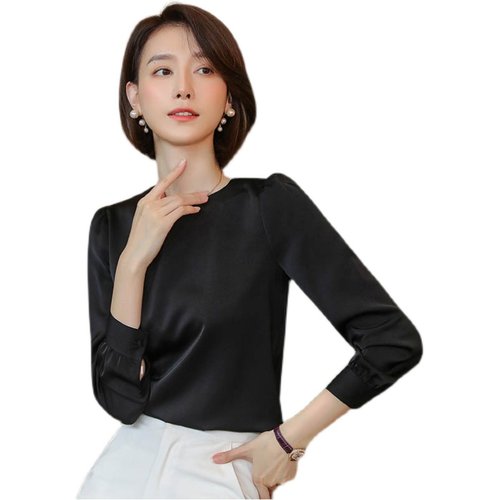 白色衬衫女设计感小众2025春秋新款长袖圆领轻熟风衬衣工作服上衣 - 图3