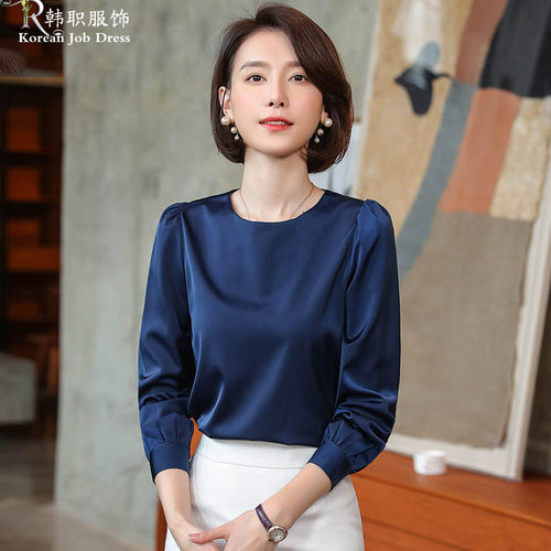 白色衬衫女设计感小众2025春秋新款长袖圆领轻熟风衬衣工作服上衣 - 图1