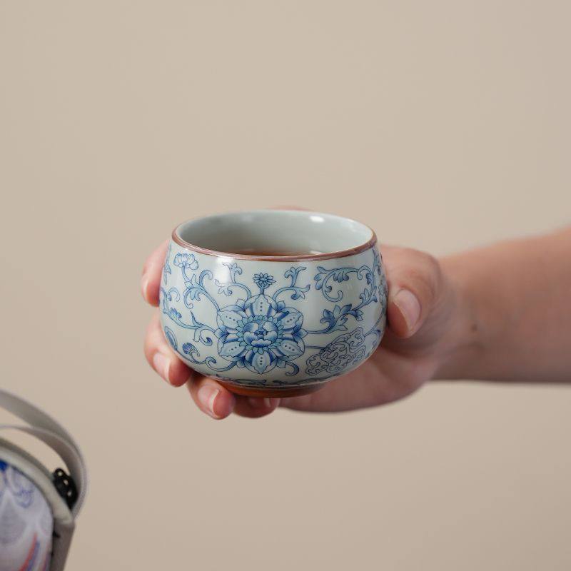 天青缠枝莲一人饮旅行茶具套装单人便携陶瓷快客杯一壶一杯一人,淘宝优惠券,粉丝福利购,淘宝优惠卷