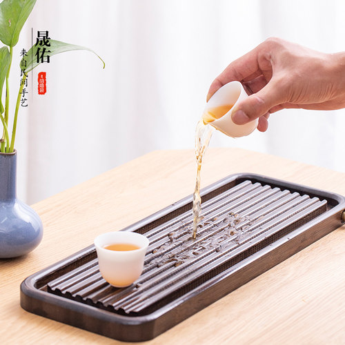 晟佑简约竹制功夫茶具小号排水式干泡茶盘长方擦色小型托盘茶海台 - 图2