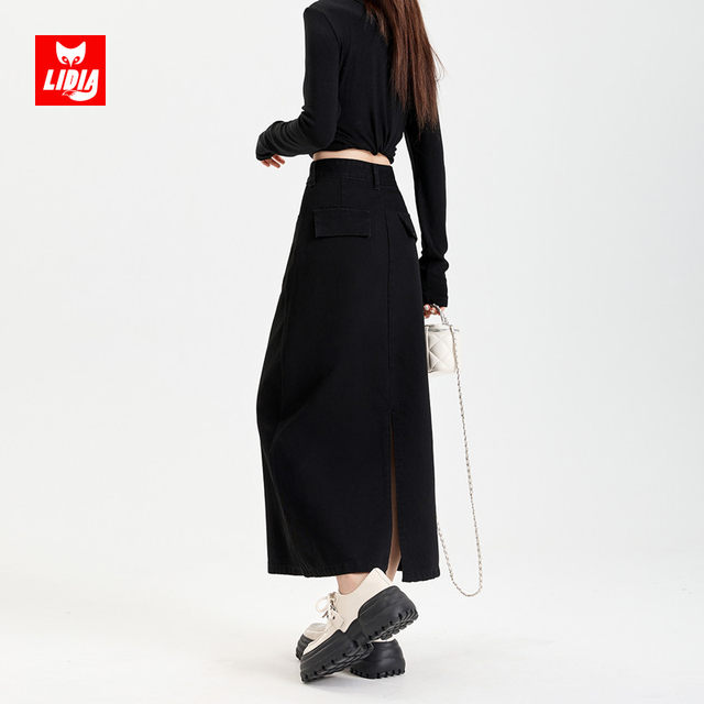 Black hip-covering denim skirt for women 2025 new style