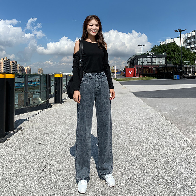 高腰阔腿直筒春秋季2020年牛仔裤 灵貂牛仔裤