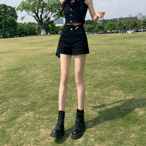 Черная джинсовая юбка, шорты, штаны, высокая талия, 2024 года, А-силуэт, свободный крой