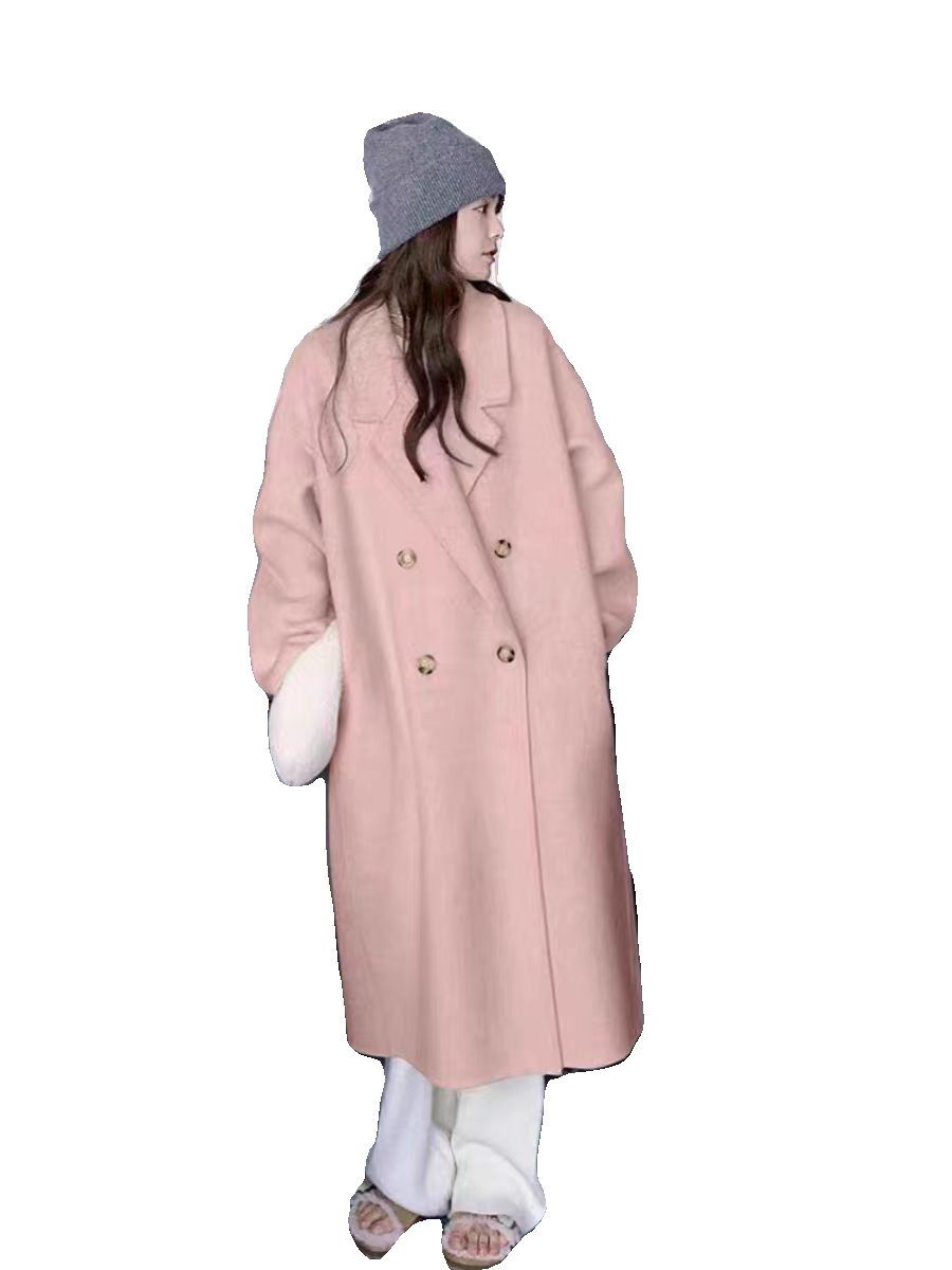 米白双面零羊绒大衣女秋冬新款2023高级韩系温柔风中长款毛呢外套