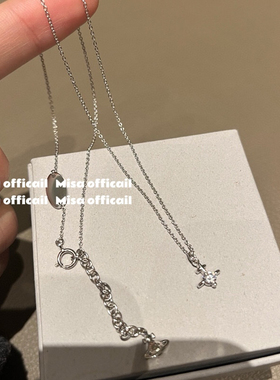 Misa officail｜mini立体单钻项链s925银叠戴简约百搭锁骨链土星