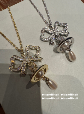 【新品现货】蝴蝶结珍珠项链25ss新款水滴链条项链锁骨链小众轻奢
