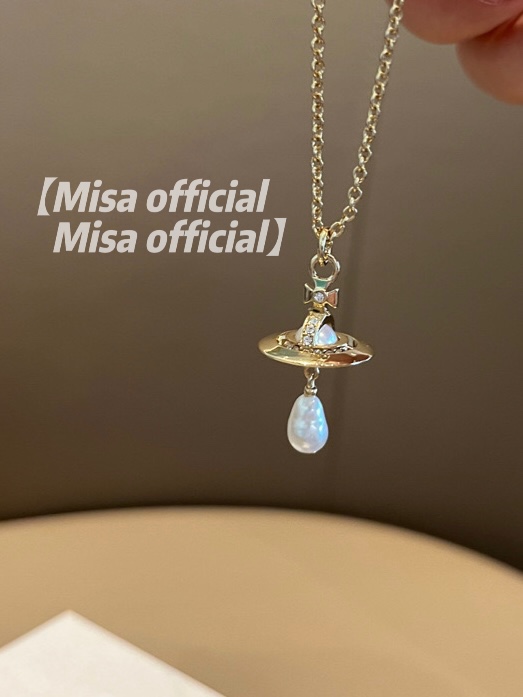 Misa officail｜异形巴洛克淡水珍珠西太项链耳钉后土星飞碟叠戴 - 图0