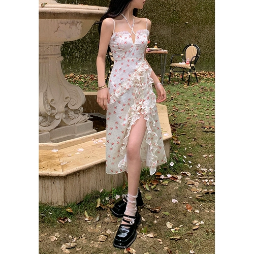Летнее платье, длинная юбка, французский стиль, цветочный принт