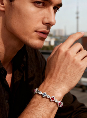 欧美潮流高级感彩色嘻哈锆石手链