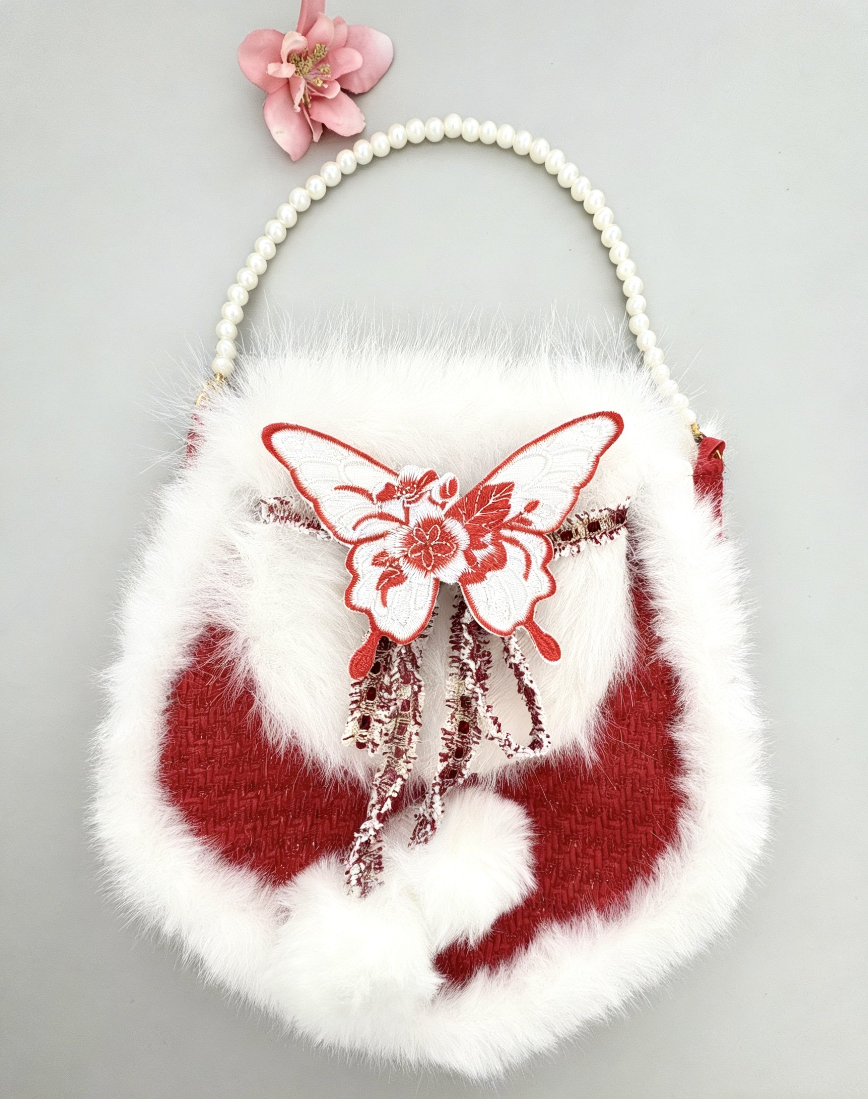 原创汉服斜挎包国风蝴蝶结刺绣包日常百搭毛绒包秋冬新款包,淘宝优惠券,粉丝福利购,淘宝优惠卷