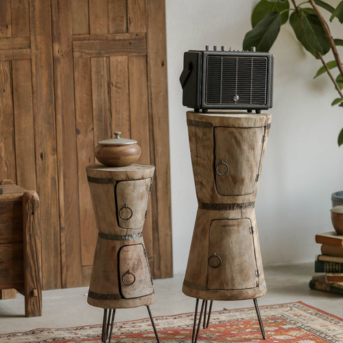 双层漏斗花盆置物柜实木花架置物架侘寂风落地摆件民宿客厅装饰品 - 图3