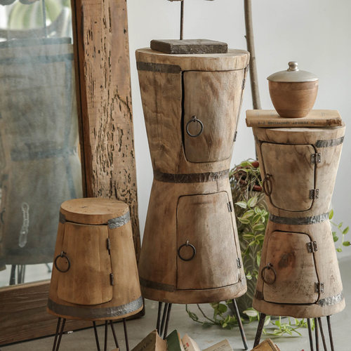 双层漏斗花盆置物柜实木花架置物架侘寂风落地摆件民宿客厅装饰品 - 图0