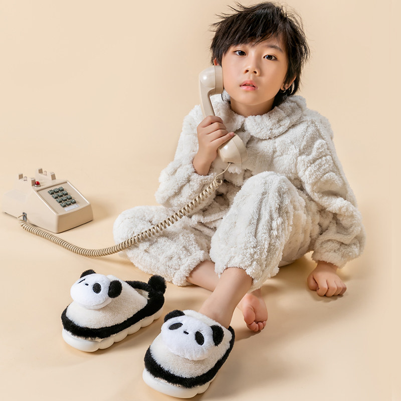 儿童棉拖鞋男童秋冬2024新款熊猫加绒室内家居卡通女童宝宝毛拖鞋,淘宝优惠券,粉丝福利购,淘宝优惠卷