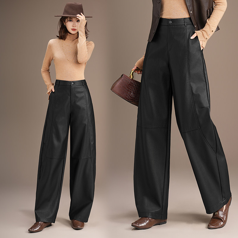 PU皮裤弯刀裤女2025年秋冬季新款加厚高腰休闲梨形身材阔腿香蕉裤,淘宝优惠券,粉丝福利购,淘宝优惠卷