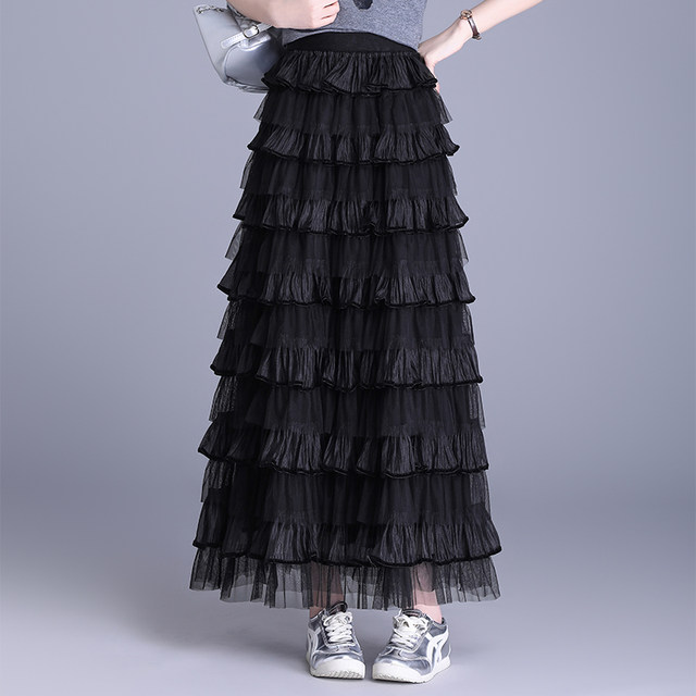 Princess Skirt Puff Skirt Layer Cake Mesh Skirt 2025 Spring and Summer New High Waist Splicing A-Line Half-length Skirt