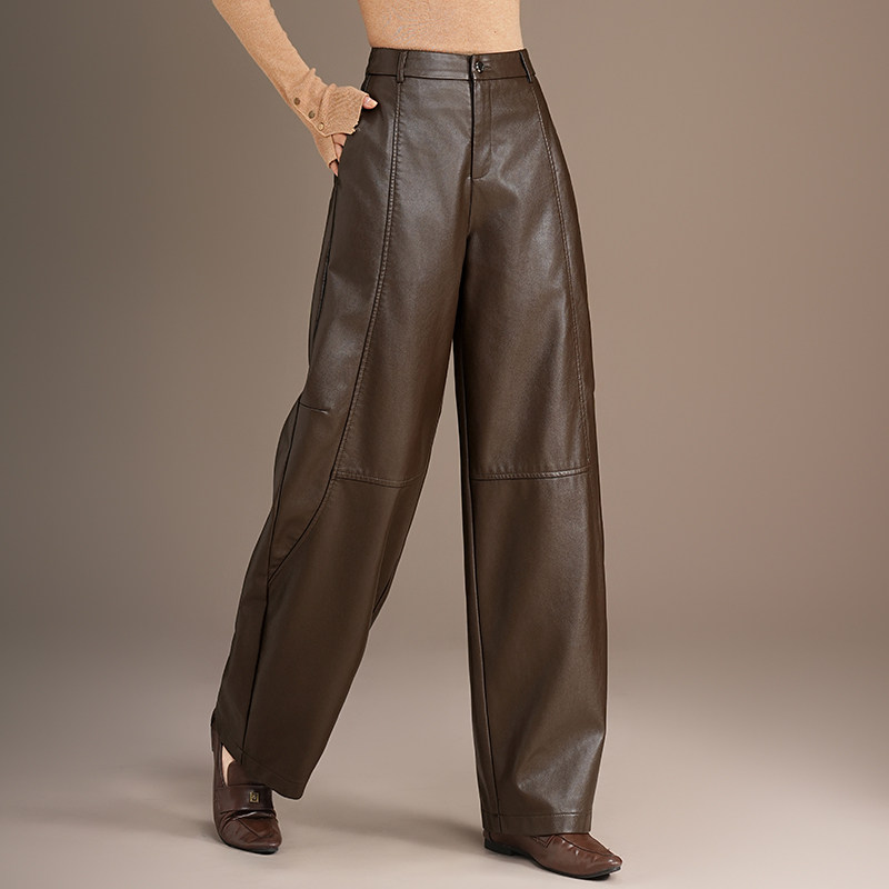 PU皮裤弯刀裤女2025年秋冬季新款加厚高腰休闲梨形身材阔腿香蕉裤,淘宝优惠券,粉丝福利购,淘宝优惠卷