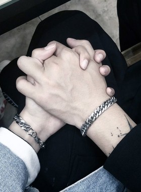 古巴链不掉色ins嘻哈风情侣手环