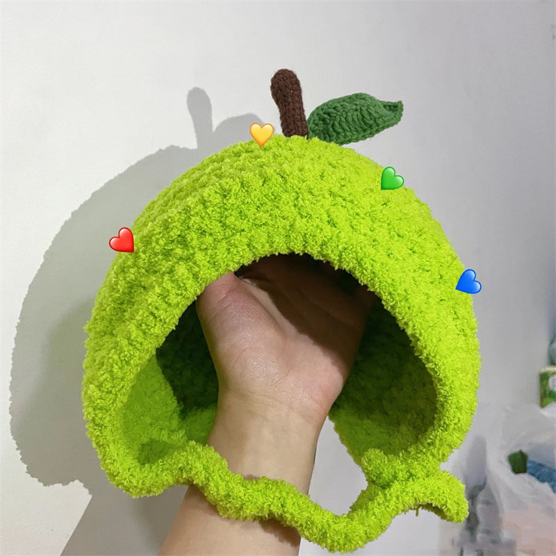 苹果造型毛线帽DIY编织材料包手工钩织保暖护耳帽珊瑚绒线钩针,淘宝优惠券,粉丝福利购,淘宝优惠卷