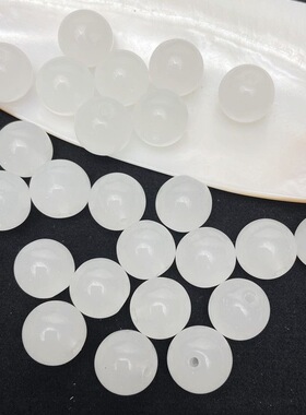 新中式冰感DIY仿白玉琉璃珠头饰耳环手链圆散珠手工串珠编织