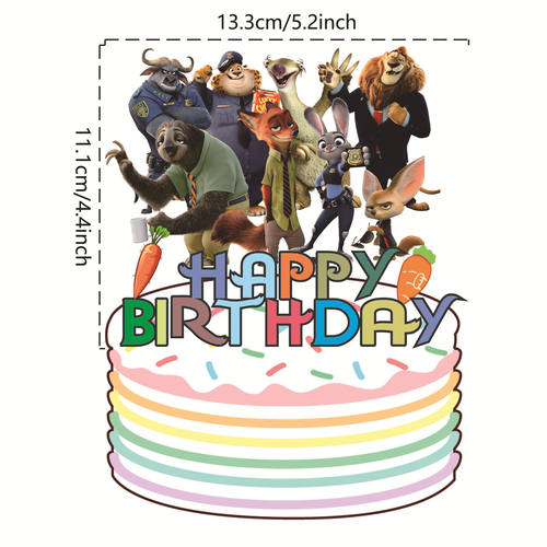 疯狂动物城生日派对蛋糕装饰插件儿童生日甜品插牌布丁推推乐贴纸 - 图0