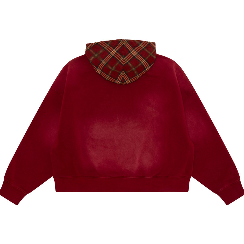 Aape旗舰店女装秋冬复古做旧拼接格纹美式薄绒连帽卫衣D330XAP,淘宝优惠券,粉丝福利购,淘宝优惠卷