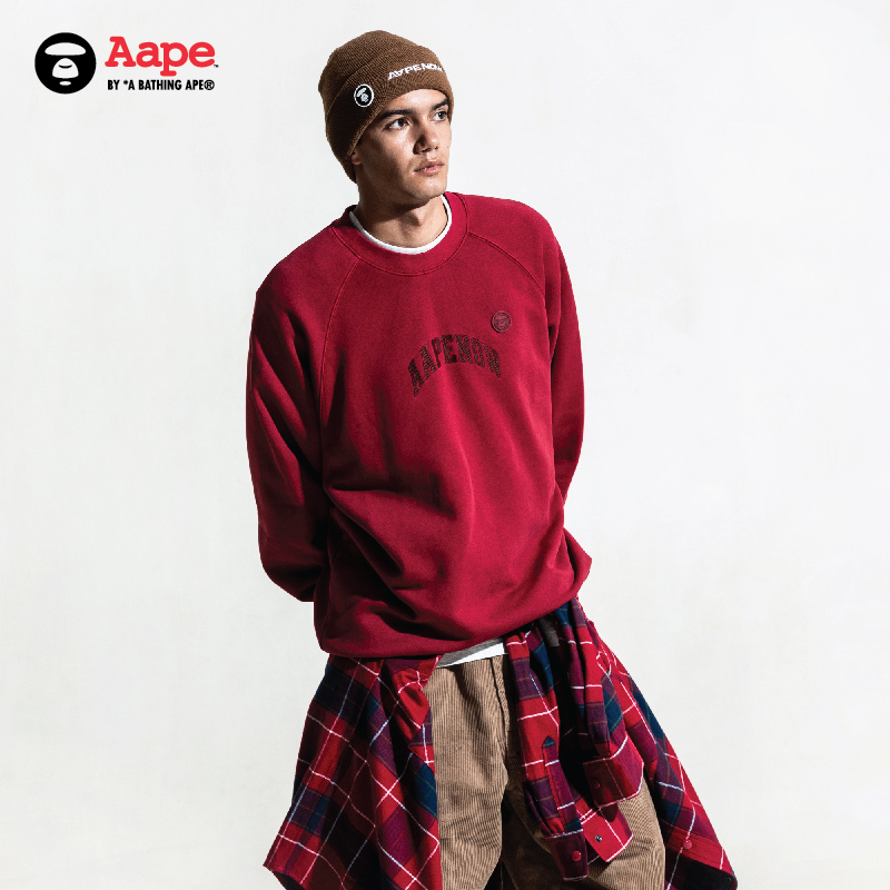 Aape旗舰男装秋冬新年猿颜徽章刺绣休闲简约厚绒圆领卫衣B320XXN