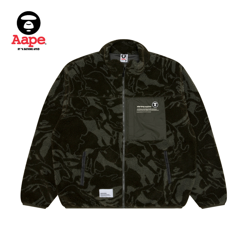 Aape旗舰店男装秋冬绒面猿颜徽章字母印花保暖厚卫衣外套A316XXL