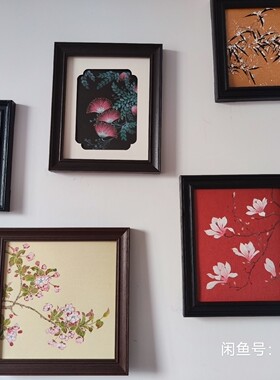 纯手绘~玉兰花摆台挂画，客厅家装装饰画~实木复古画框