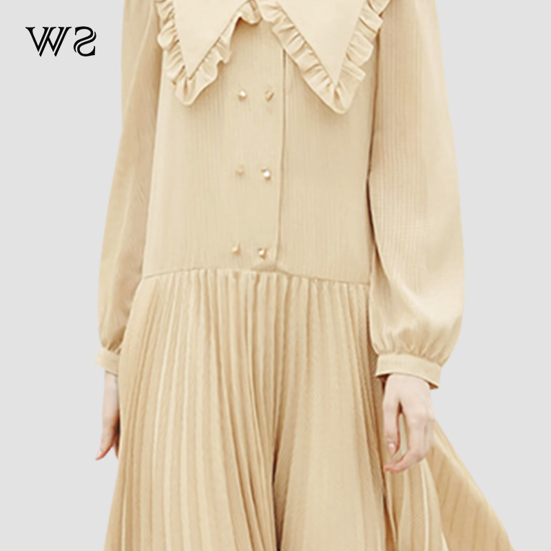 法式长袖连衣裙2022年春季百褶裙 围色妖娆连衣裙