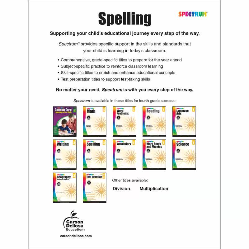 光谱练习册 单词拼写系列 4年级 Carson Dellosa Spectrum Spelling Grade 4 美国CarsonDellosa 英文原版进口 大音