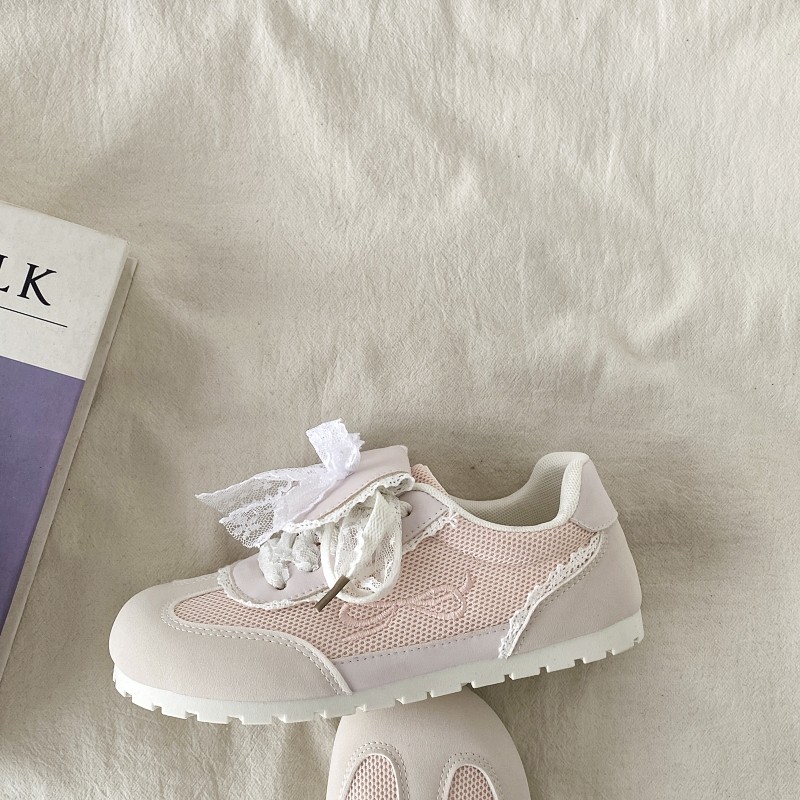 喜叔 芭蕾风平底粉色德训鞋女款爆款网面透气板鞋ins潮泡芙小白鞋,淘宝优惠券,粉丝福利购,淘宝优惠卷
