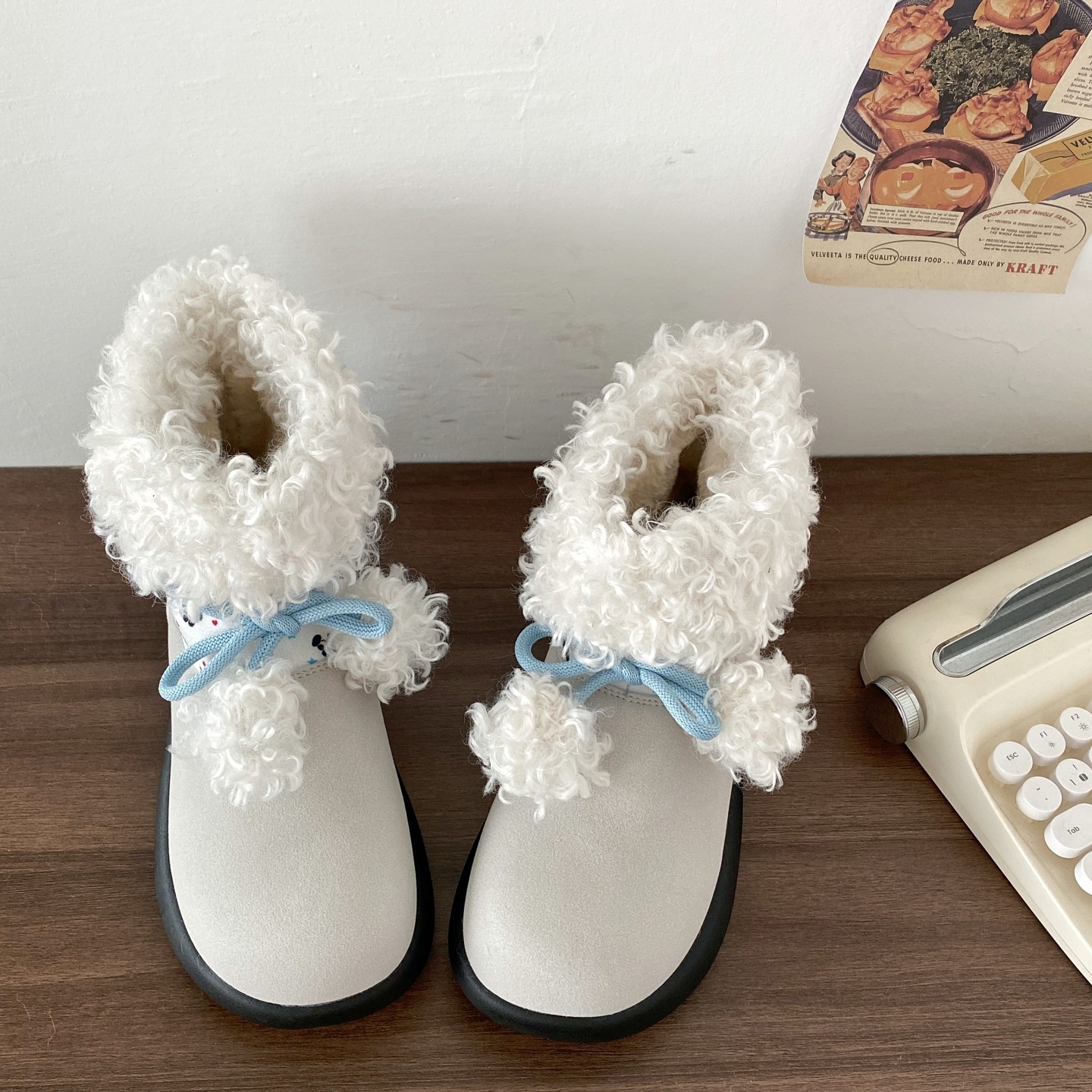 喜叔白色平底加绒雪地靴女2025新款冬季休闲保暖短靴东北毛毛棉鞋,淘宝优惠券,粉丝福利购,淘宝优惠卷