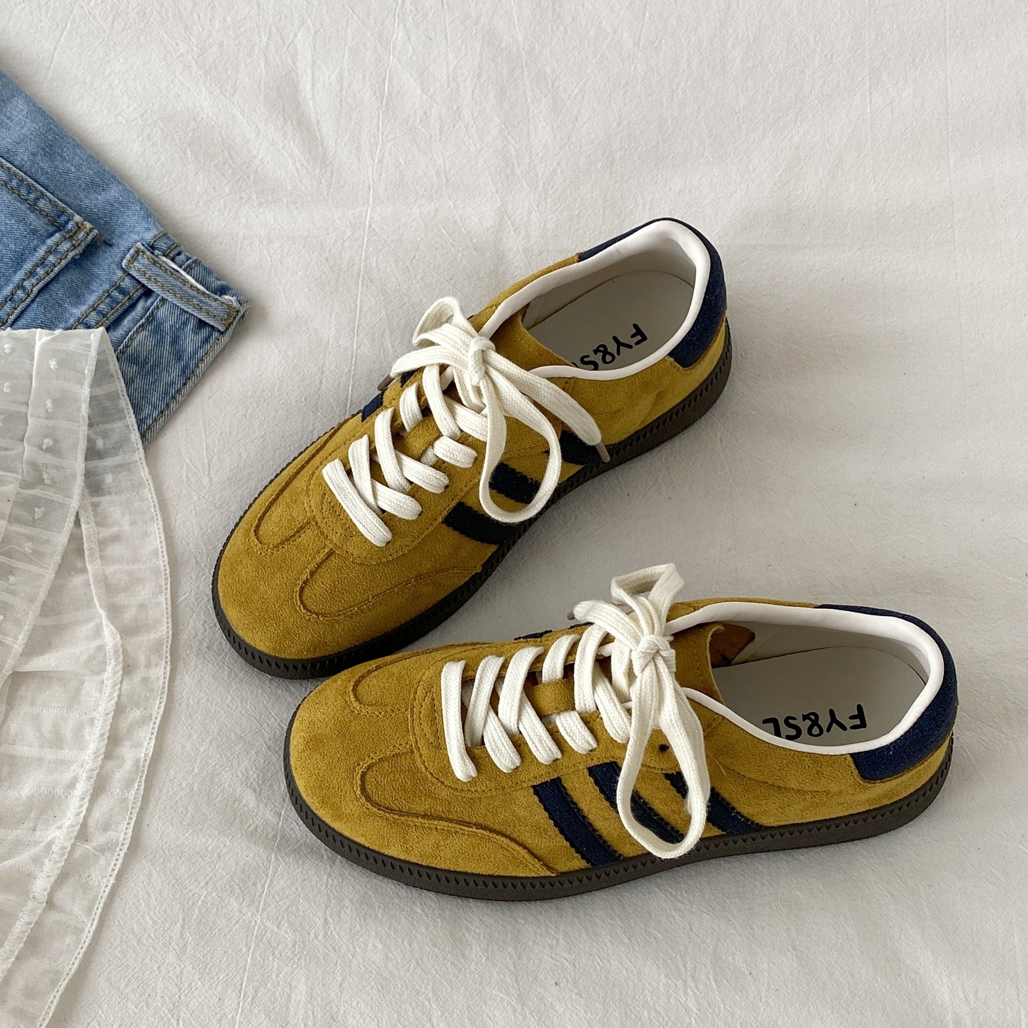 喜叔复古灰蓝拼色德训鞋女款秋季百搭厚底阿甘板鞋学生休闲运动鞋,淘宝优惠券,粉丝福利购,淘宝优惠卷