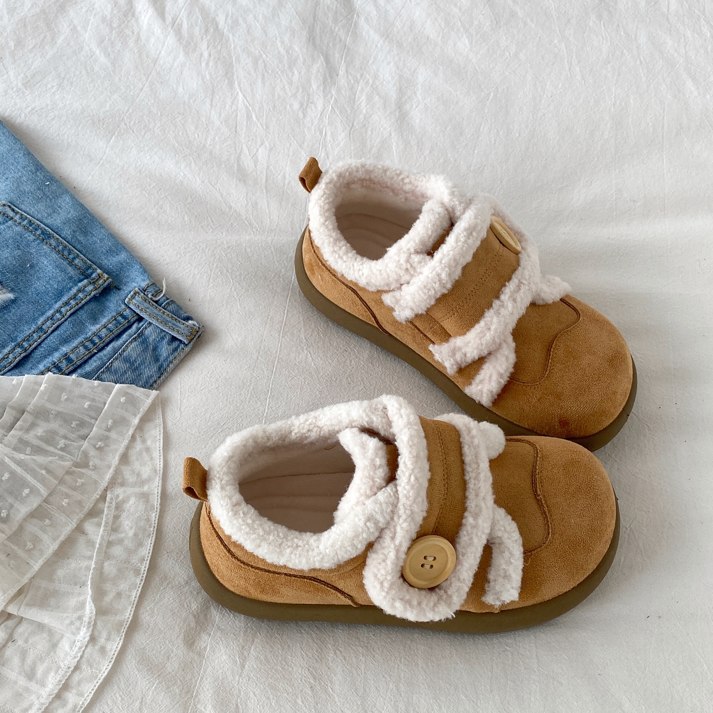 喜叔丑萌大头魔术贴毛毛鞋女2025新款冬季保暖加绒棉鞋厚底雪地靴 - 图2