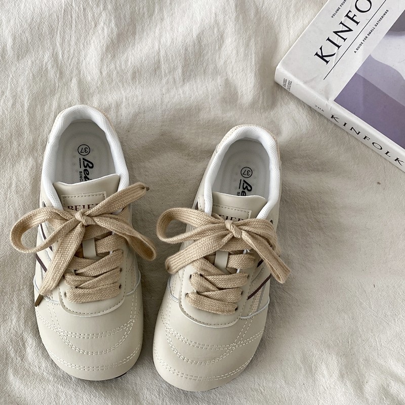 喜叔 奶茶色圆头泡芙德训鞋女2024秋季新款百搭板鞋子休闲丑萌鞋,淘宝优惠券,粉丝福利购,淘宝优惠卷