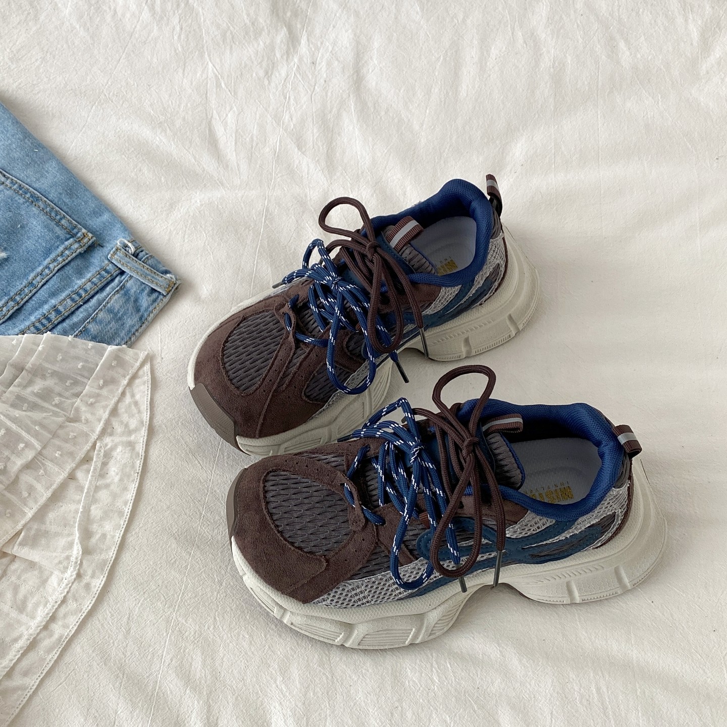 喜叔 复古小众拼色厚底老爹鞋女款ins潮时尚增高双鞋带休闲运动鞋,淘宝优惠券,粉丝福利购,淘宝优惠卷