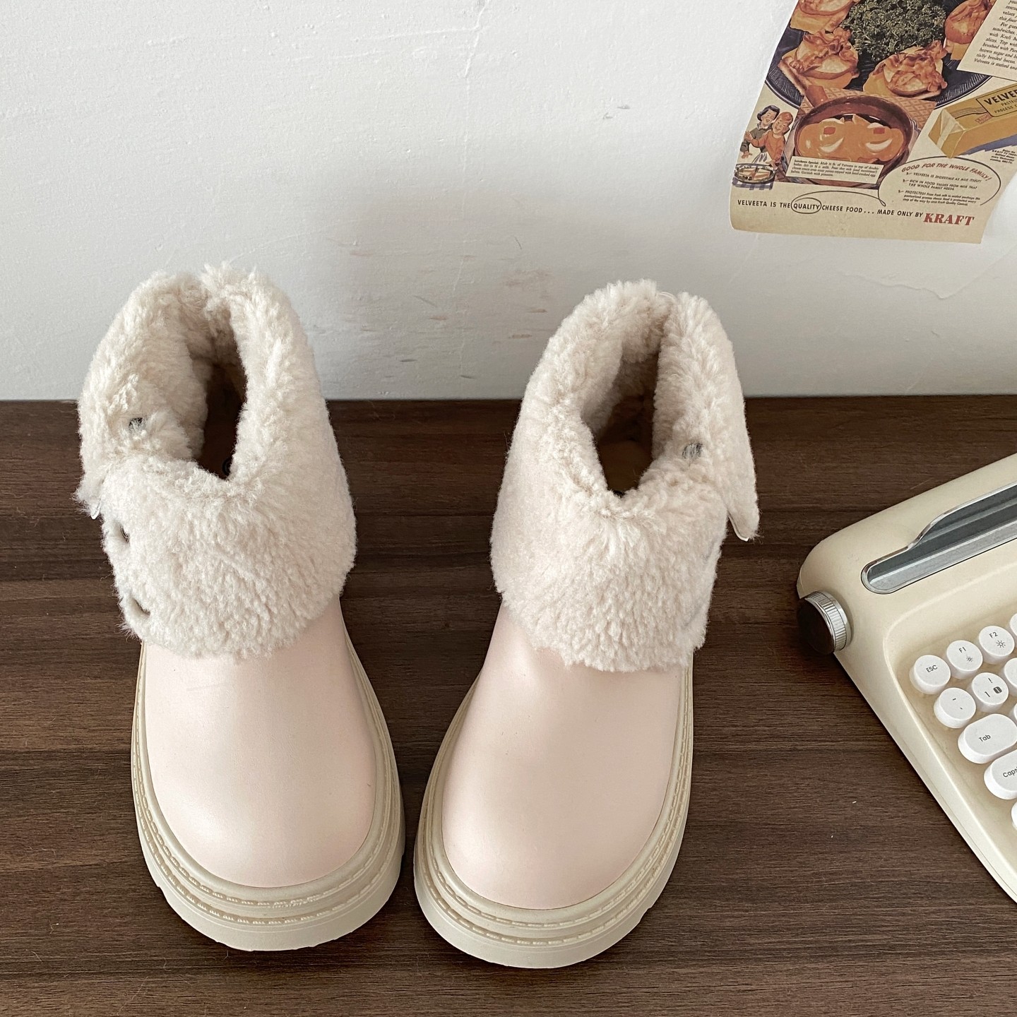 喜叔两穿厚底粉色雪地靴女款冬季保暖加绒短靴外穿防水皮面棉靴子,淘宝优惠券,粉丝福利购,淘宝优惠卷