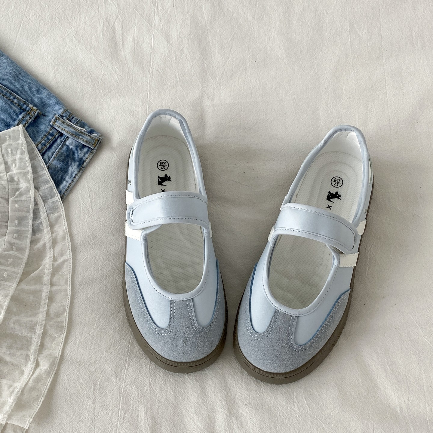 喜叔夏季百搭魔术贴玛丽珍女鞋2025新款配裙子浅口单鞋厚底德训鞋,淘宝优惠券,粉丝福利购,淘宝优惠卷